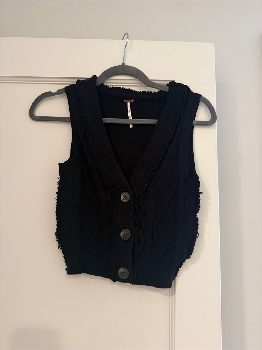 Free People Black Cable Knit Button Front Vest XS never worn